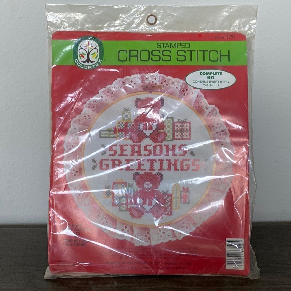 Vintage Stamped Cross Stitch Seasons Greetings
